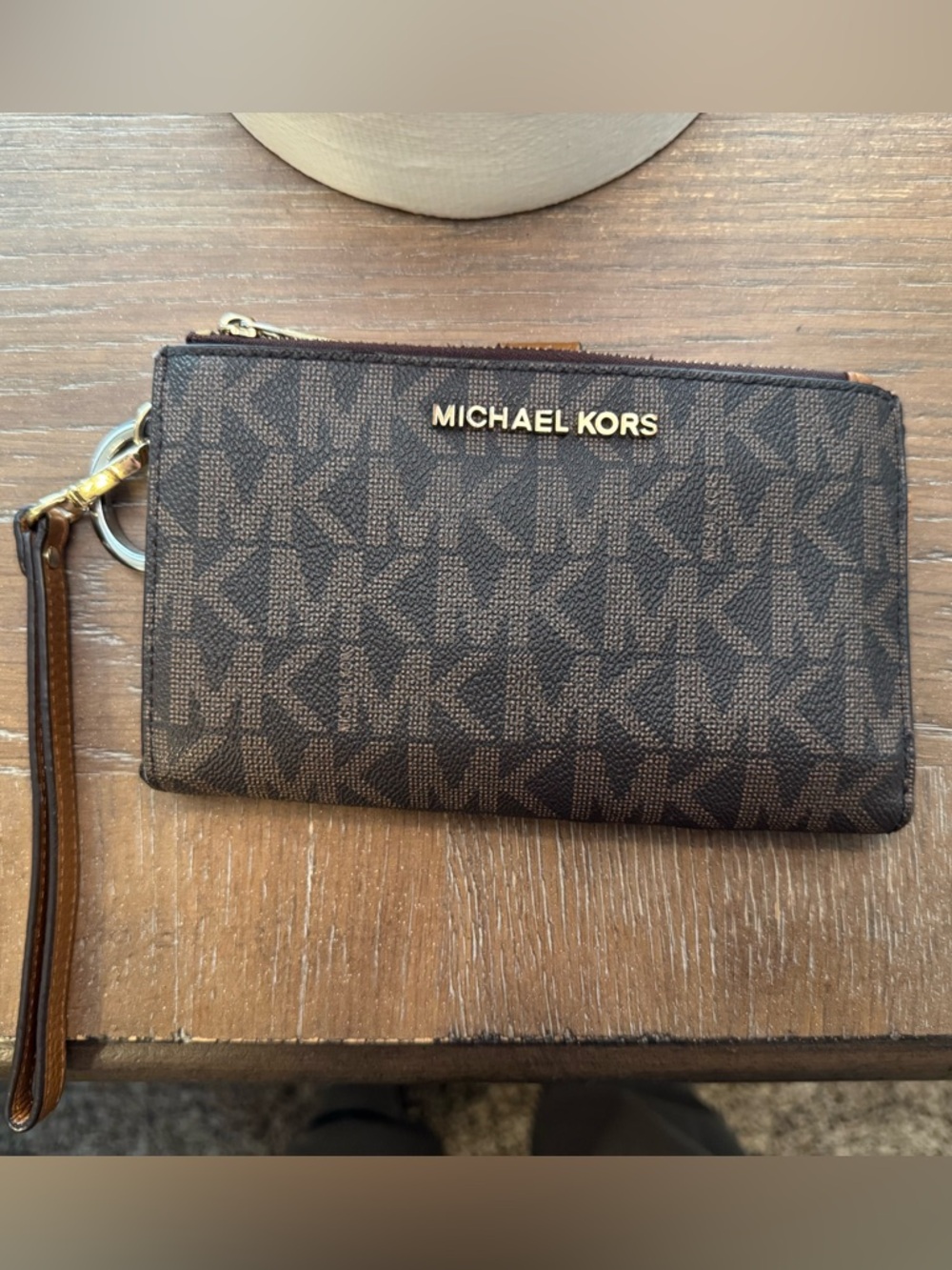 Michael Kors Brown MK Logo Clutch with Gold Hardware